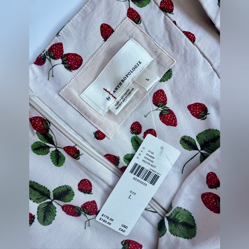 NWT Anthropologie Maeve Cecily Fit & Flare Midi Strawberries Sweetheart Dress, L - Picture 10 of 16
